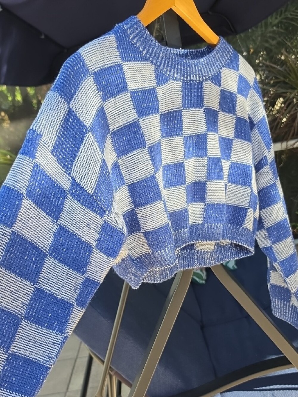 SHEIN Checker Pattern Drop Shoulder Cropped Sweater - Picture 3 of 7